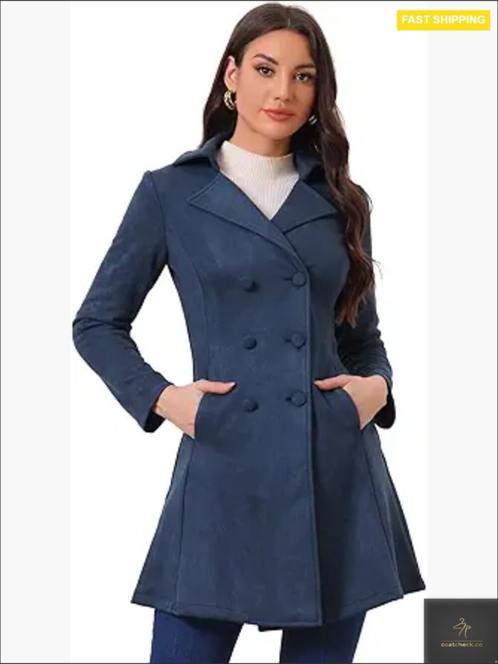 Faux Suede Trench Coat Double Breasted Notched Lapel Classic Winter Jacket